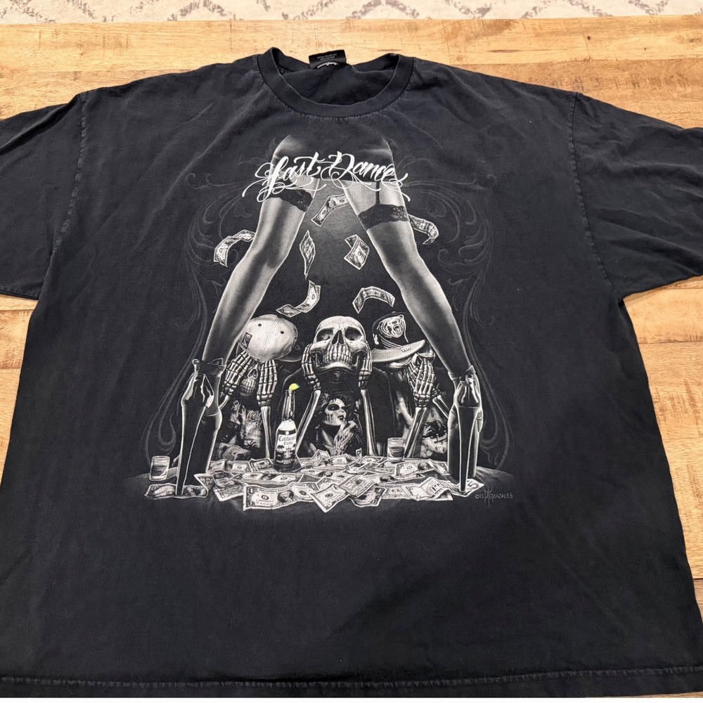 DGA David Gonzales Art Last Dance Skull Graphic T-Shirt Black Mens XL
